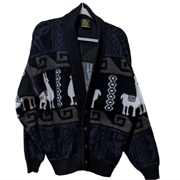 Vintage TEJIDOS RUMIÑAHUI 100% wool cardigan men's oversized alpaca long sleeve - Picture 11 of 11